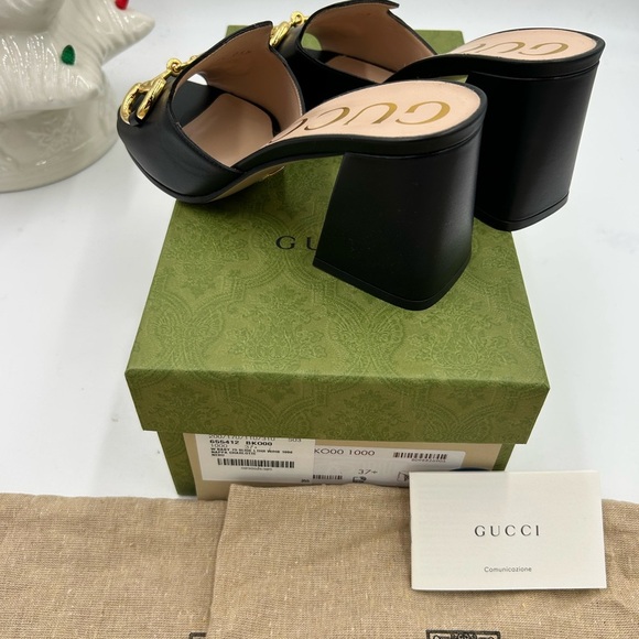 Women's Gucci Horsebit Leather mid heel slide sandal size 37.5 made in Italy - Picture 6 of 9